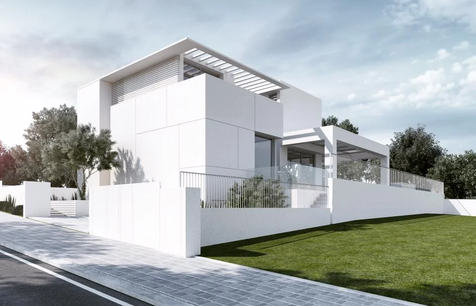 Exterior view showing the house and its architectural form.