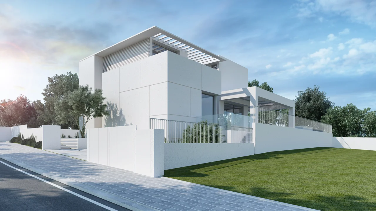 Exterior view showing the house and its architectural form.