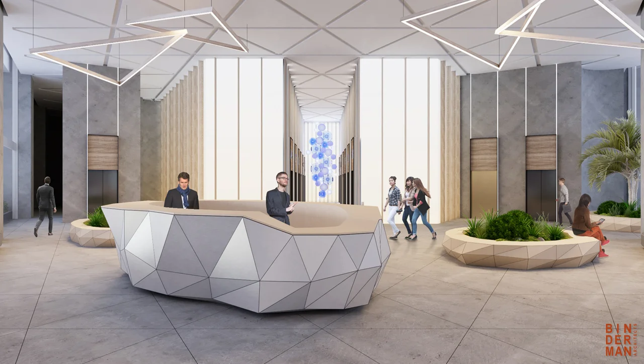 Entrance lobby showing circulation, lighting and interior finishes.