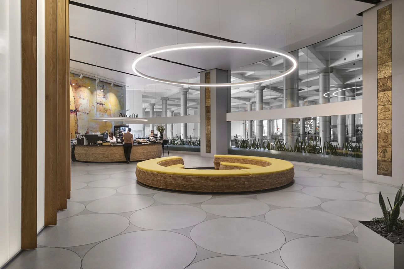 Entrance lobby showing circulation, lighting and interior finishes.