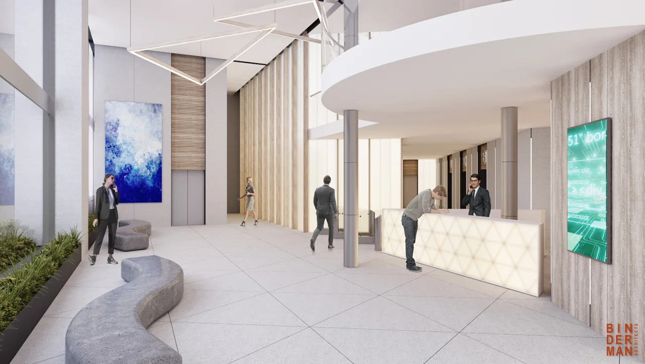 Entrance lobby showing circulation, lighting and interior finishes.