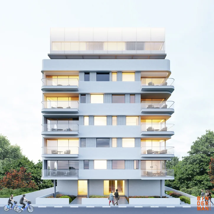 Exterior view of a multi-storey building with windows and balconies.