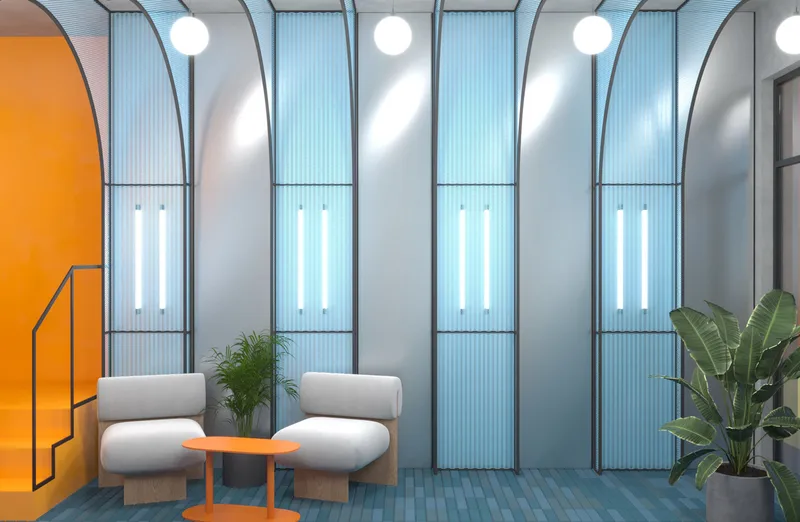 Entrance lobby showing circulation, lighting and interior finishes.