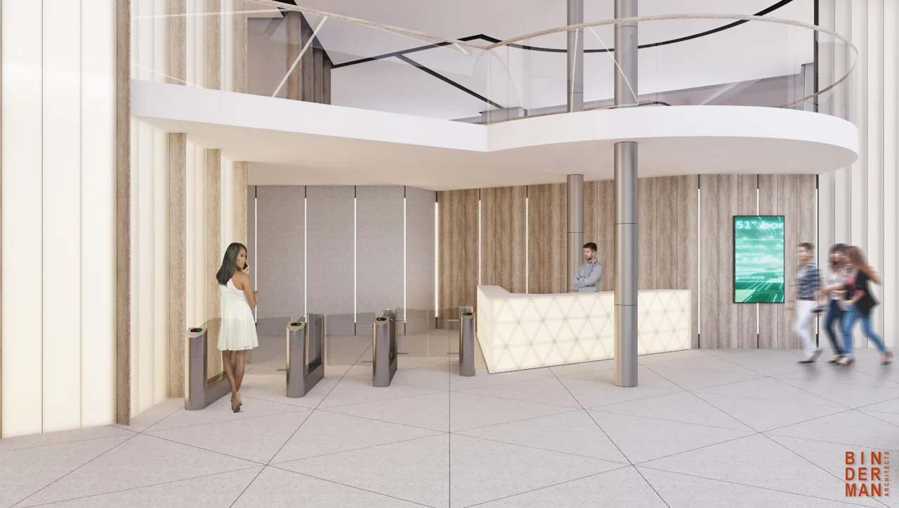 Entrance lobby showing circulation, lighting and interior finishes.