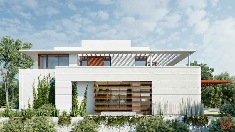 Exterior view showing the house and its architectural form.