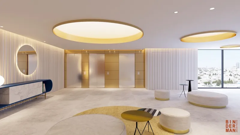 Entrance lobby showing circulation, lighting and interior finishes.