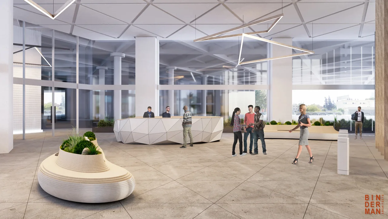 Entrance lobby showing circulation, lighting and interior finishes.