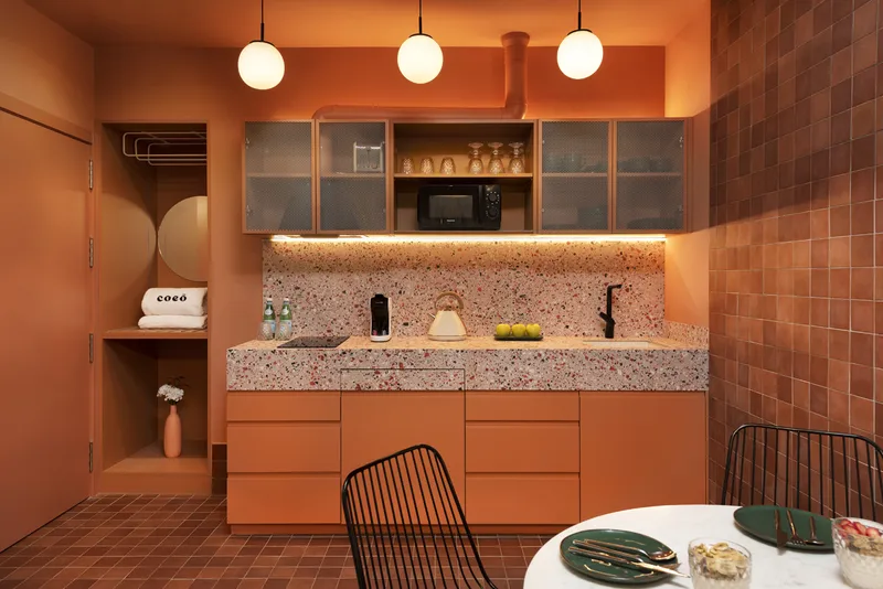 Kitchen showing its counters, cabinetry and working area.