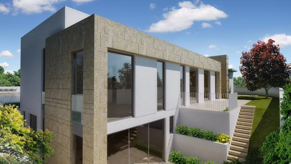 Exterior view showing the house and its architectural form.