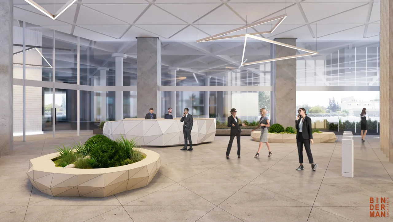 Entrance lobby showing circulation, lighting and interior finishes.