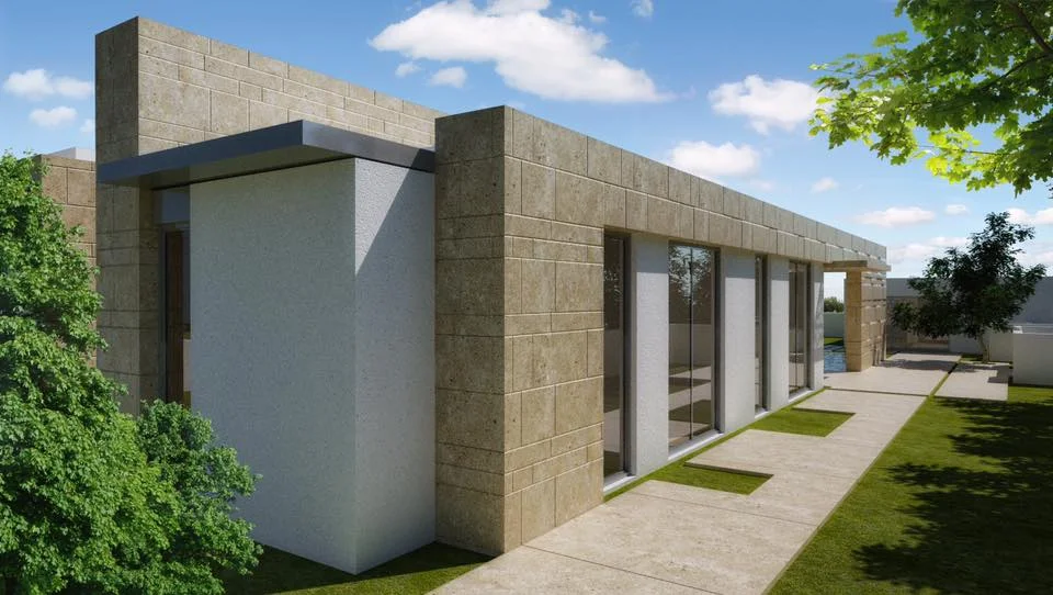 Exterior view showing the house and its architectural form.