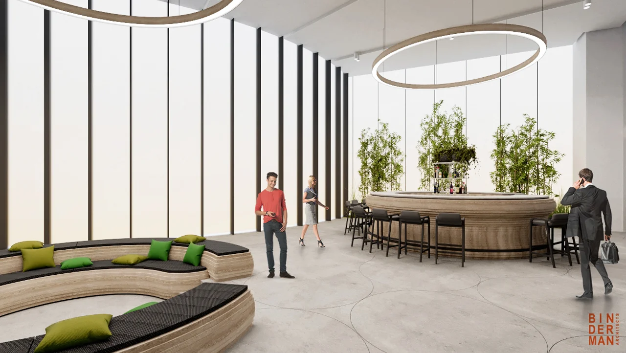 Entrance lobby showing circulation, lighting and interior finishes.
