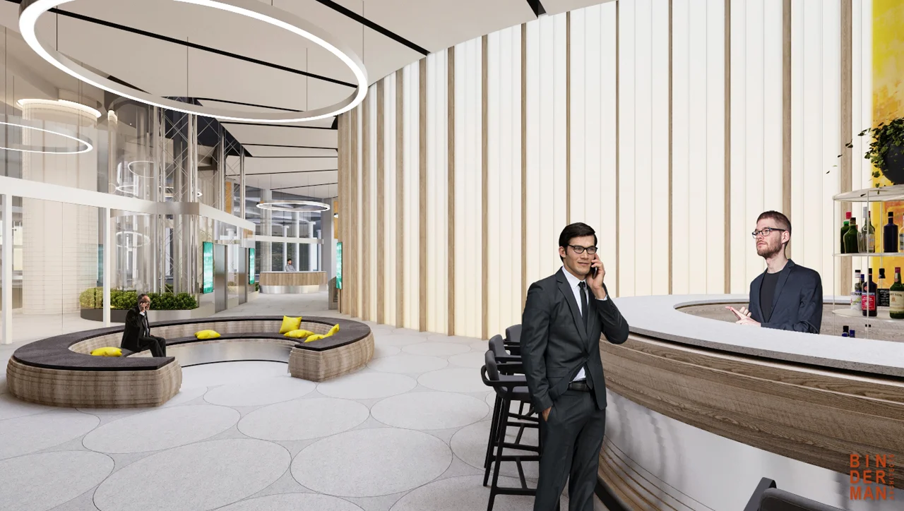 Entrance lobby showing circulation, lighting and interior finishes.