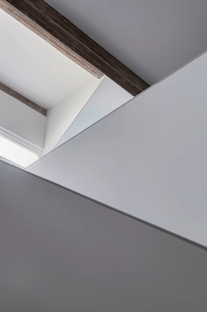 Close view of interior materials, fitted details and lighting.