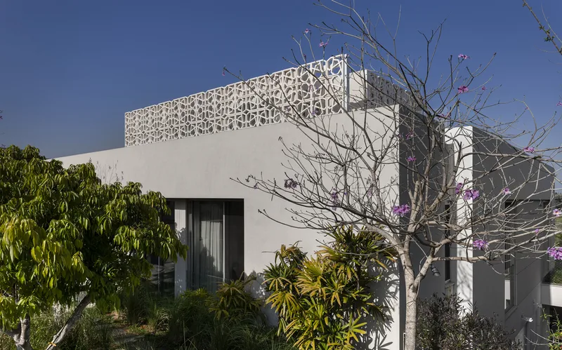 Exterior view showing the house and its architectural form.