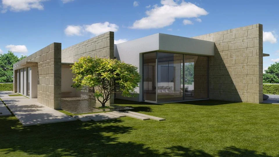 Exterior view showing the house and its architectural form.