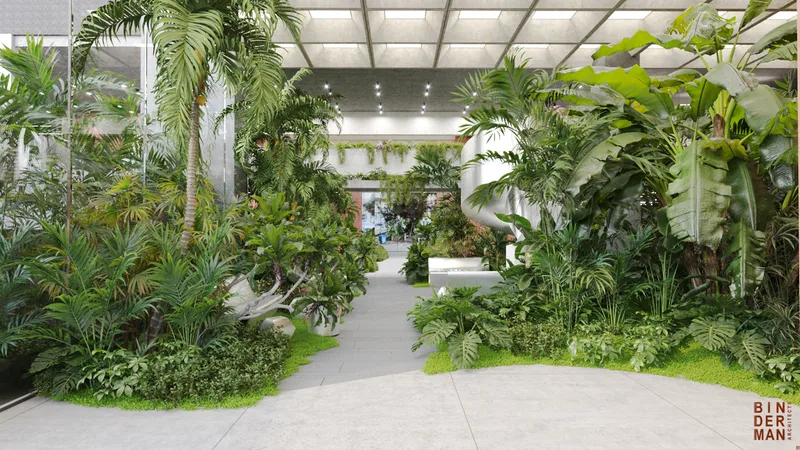 Landscaped garden showing planting and outdoor circulation.