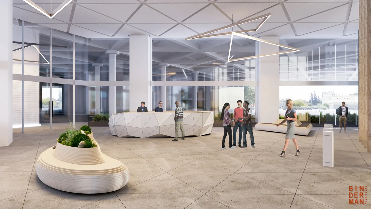 Entrance lobby showing circulation, lighting and interior finishes.