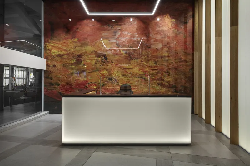 Entrance lobby showing circulation, lighting and interior finishes.