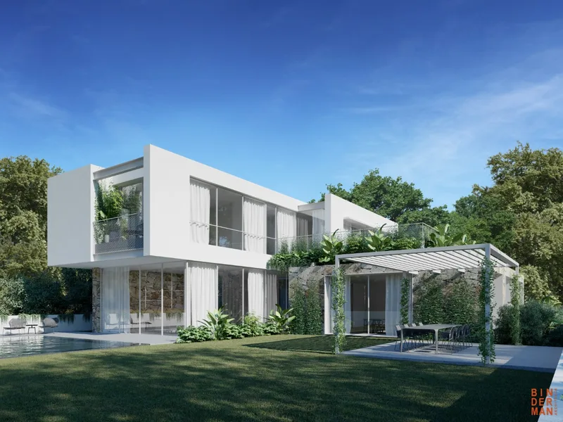 Exterior view showing the house and its architectural form.