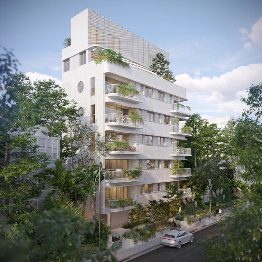 Exterior view of a multi-storey building with windows and balconies.