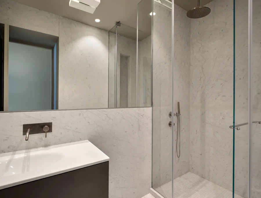 Bathroom showing sanitary fittings and surrounding wall and floor finishes.