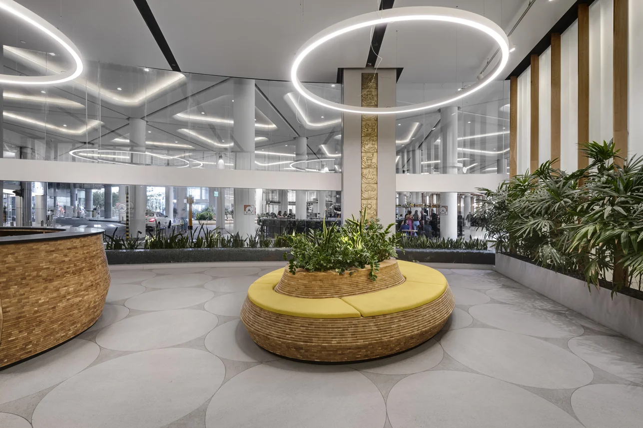 Entrance lobby showing circulation, lighting and interior finishes.
