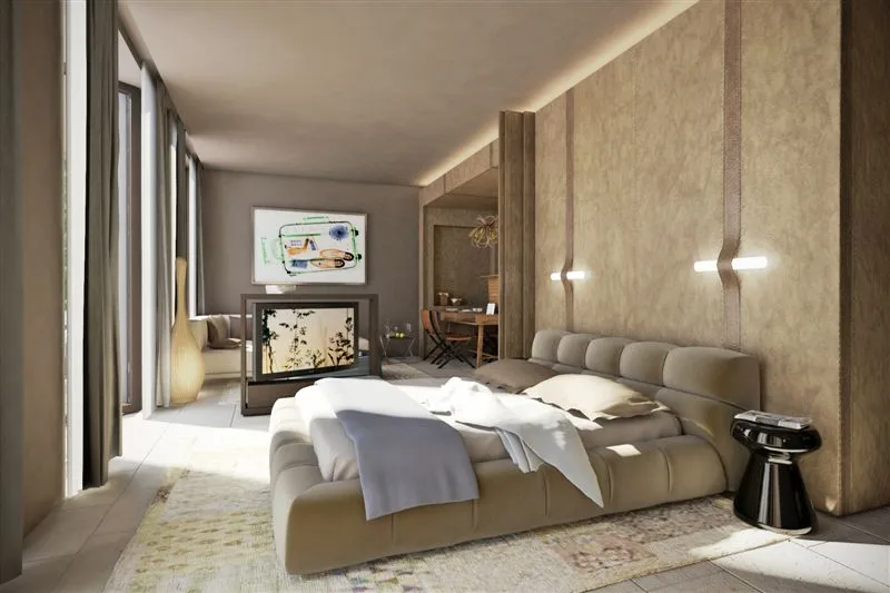 Bedroom showing the bed and surrounding interior finishes.