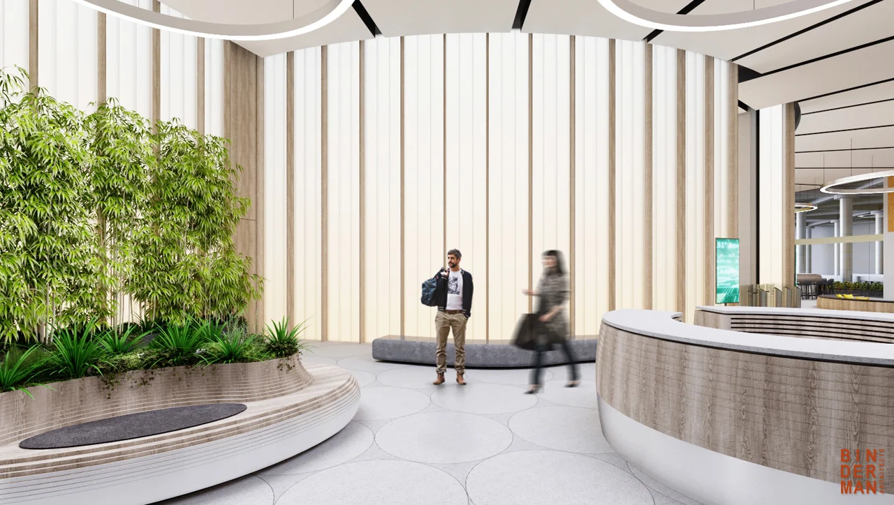 Entrance lobby showing circulation, lighting and interior finishes.