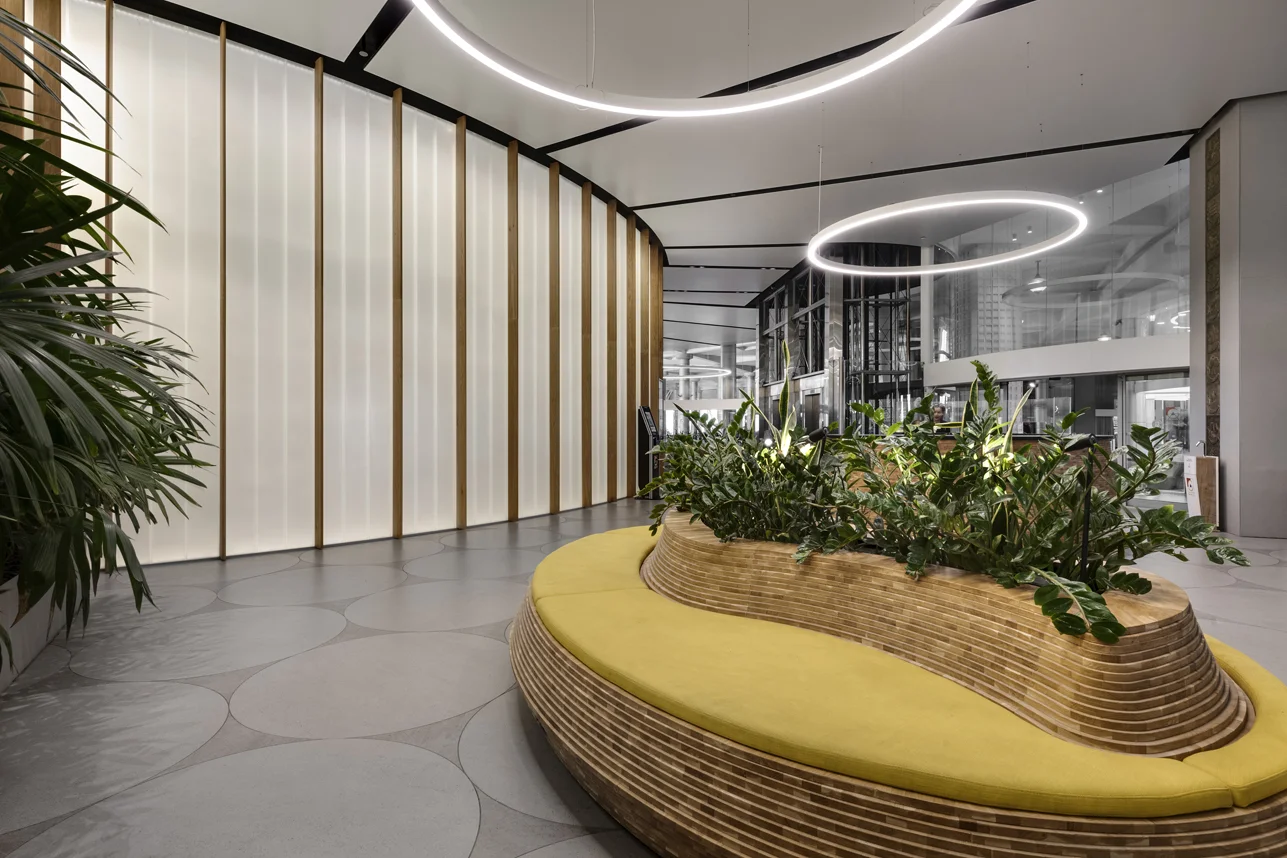 Entrance lobby showing circulation, lighting and interior finishes.