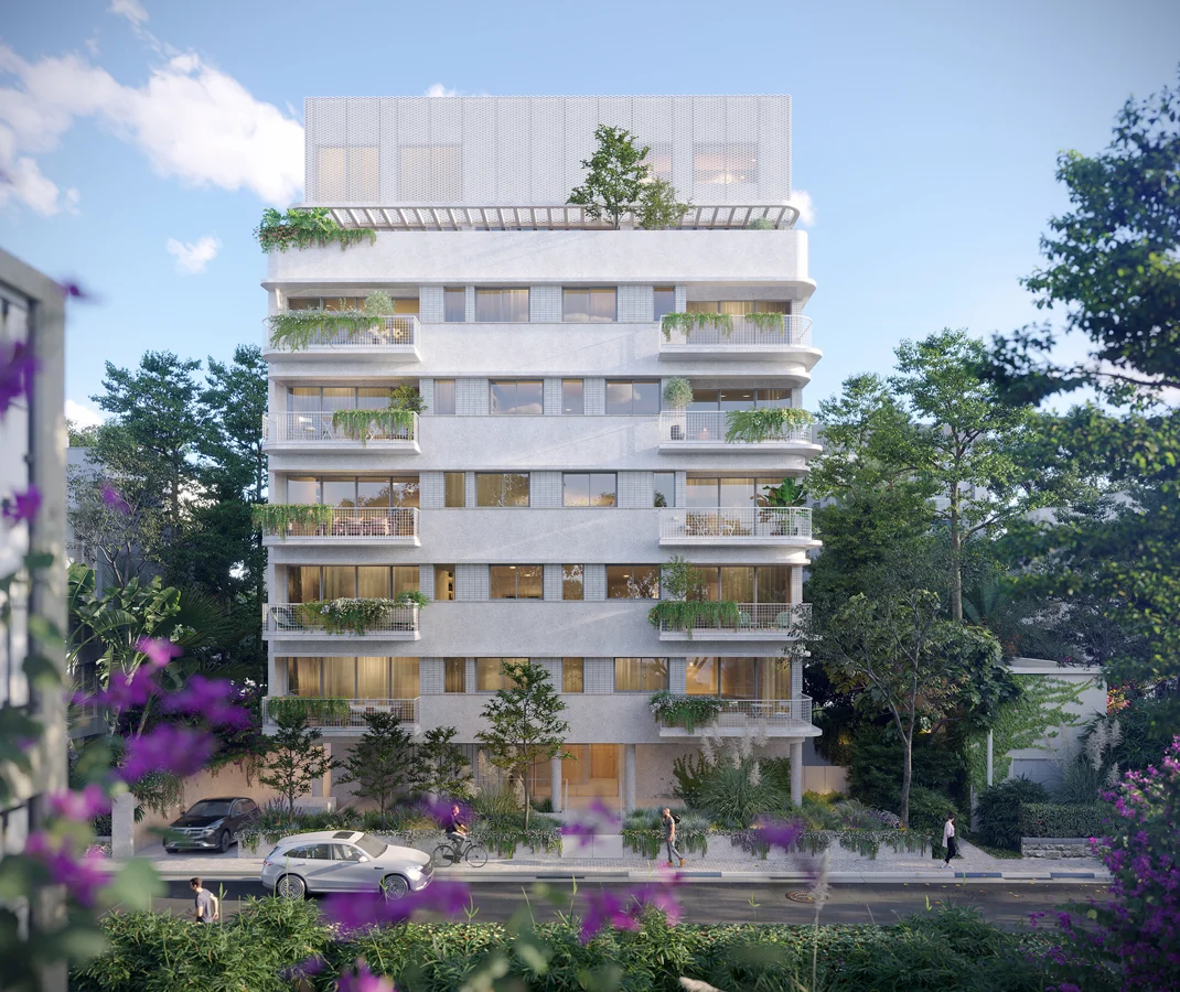 Exterior view of a multi-storey building with windows and balconies.